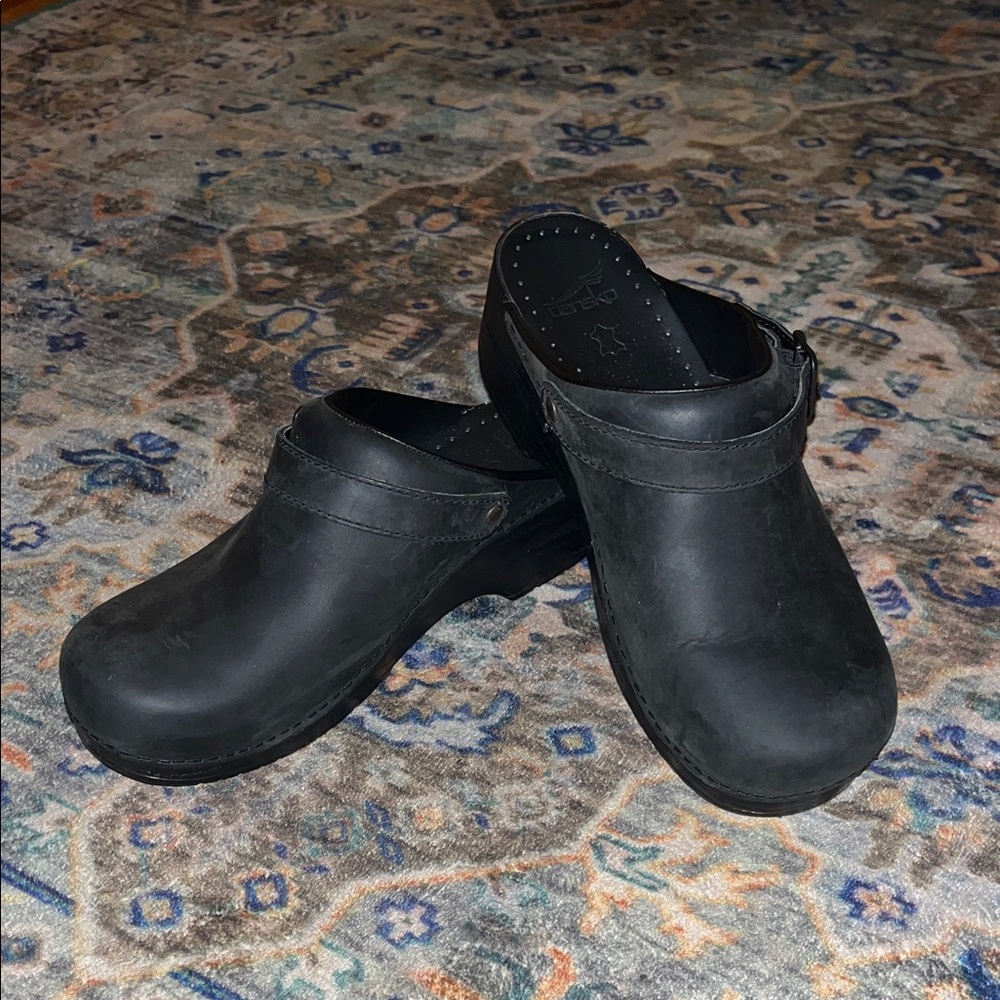 Classic Black Leather Clogs